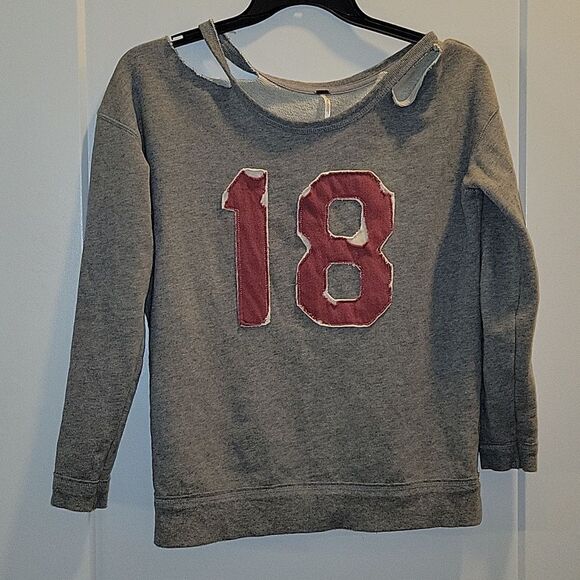 Free People French Terry Off the Shoulder Stadium Sweatshirt XS Grey 100 Cotton - Picture 3 of 8